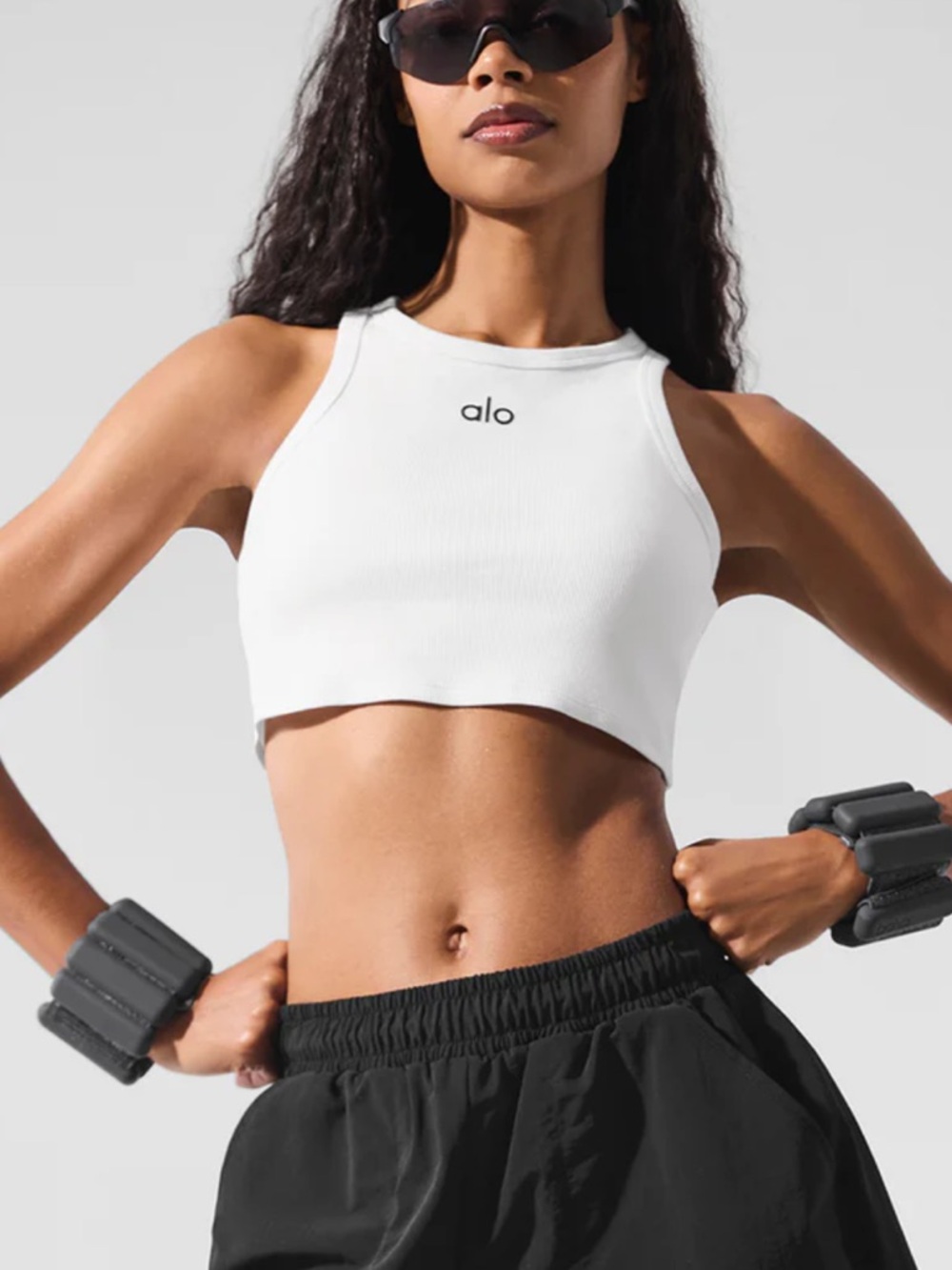Alo Yoga Aspire Crop Tank Core White Black XS Small $68
